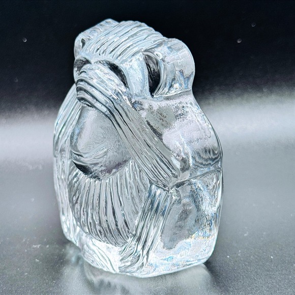 Viking Glass See No Evil Monkey Clear Satin Handmade Paperweight USA Figurine - Picture 2 of 5